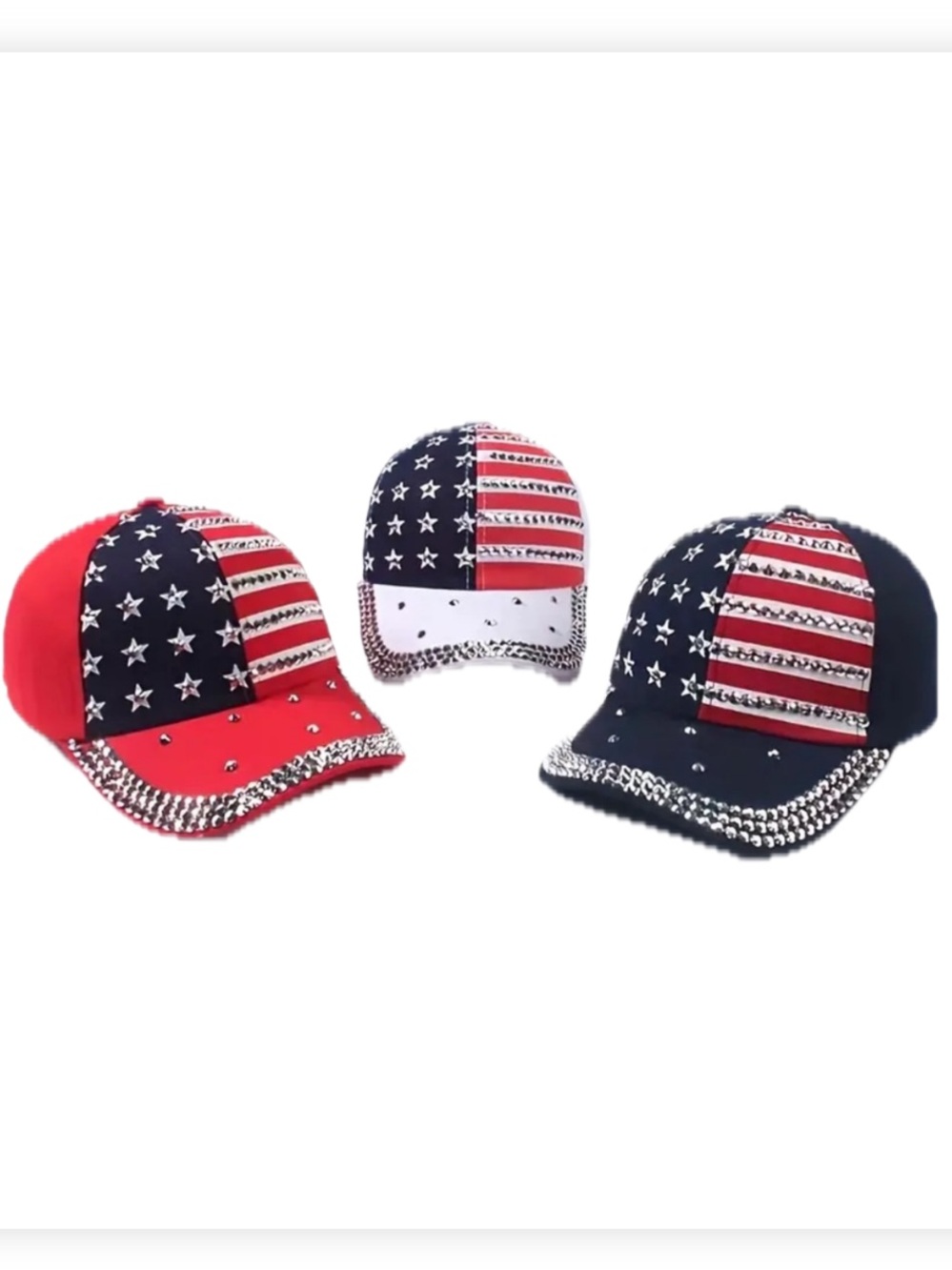 🇺🇸 1 Patriotic Rhinestone Baseball Cap - American Flag Star & Stripe - Picture 5 of 8